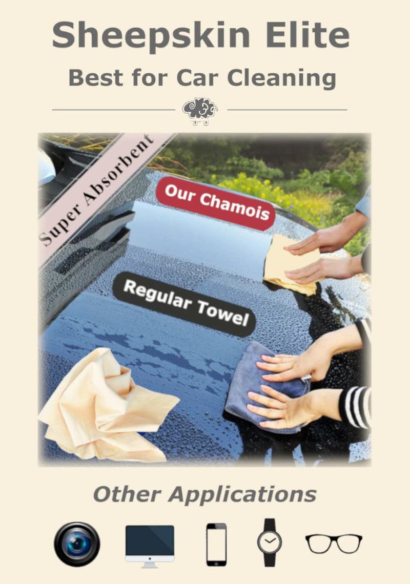 SHEEPSKIN ELITE Chamois Drying Cloth Car Drying Towel Real Leather Super Absorbent Fast Drying Natural Chamois Car Wash Cloth Accessory (5 sq ft) 5 sq. ft.