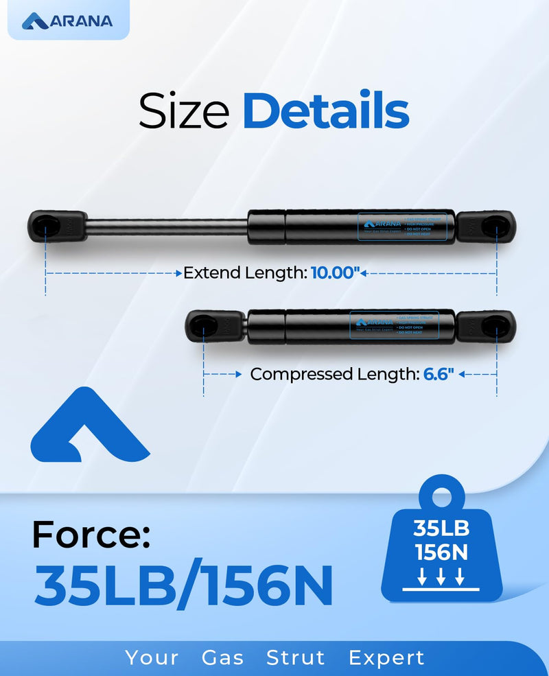 ARANA 10 Inch 35 Lb Gas Struts, 10" Truck Pickup Tool Box Shocks, Lift Supports Springs for Weather-Guard/Husky/USW/Delta Toolbox Lid Cabinets Door Boat Replacement Parts, 2 Pcs 35lbs