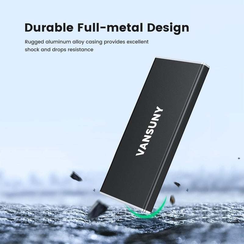 Vansuny 2TB Portable External SSD, USB 3.1 Gen2 Up to 500MB/s Solid State Drive, Metal USB C Mini Portable External Hard Drive for PC, Laptop, Phones and More Black