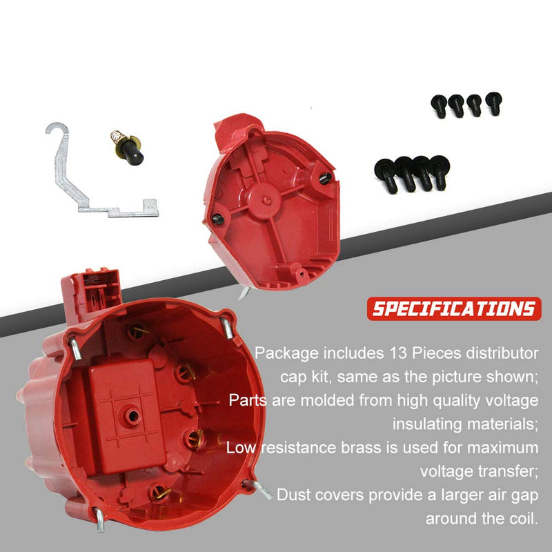 Red Male HEI Distributor Cap and Rotor for K549 SBC 283 305 307 327 350 400 BBC 454 396 427 Distributor Cap Assembly