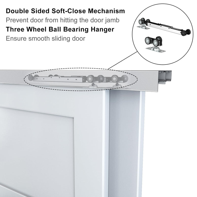 JUBEST 88LBS Bypass Sliding Door Two-Way Soft Close Mechanism, Three Wheel Soft Close for 2 Doors, Fits All of JUBEST Bypass Door Hardware