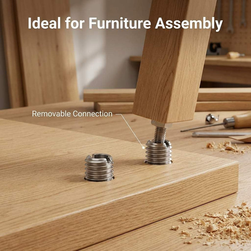 QWORK Stainless Steel Threaded Insert for Hard-Wood, 1/4-20 Internal Threads 50 Pack 5/8" Long Nut Inserts for Hardwoods, Softwoods, Plywood and Composites 1/4"-20