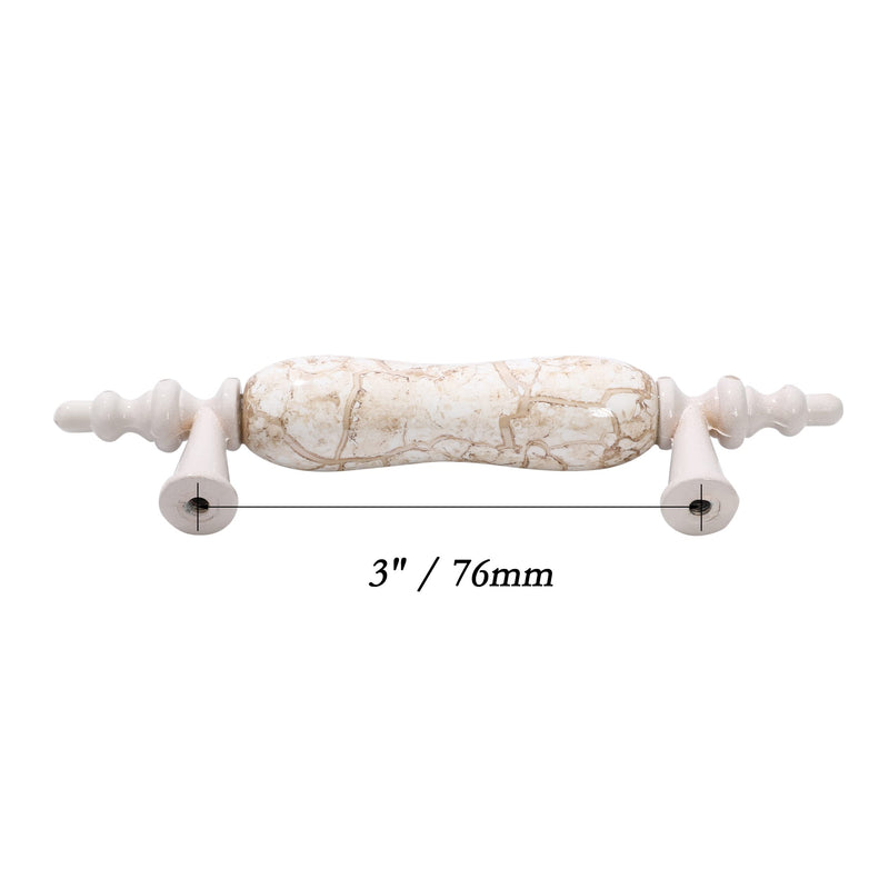 Txinmin Ceramic Cabinet Handles 6 Pack Dresser Cabinet Pulls 3" Hole Centers Euro Style Drawer Hardware - Ivory White 76 mm Hole Distance