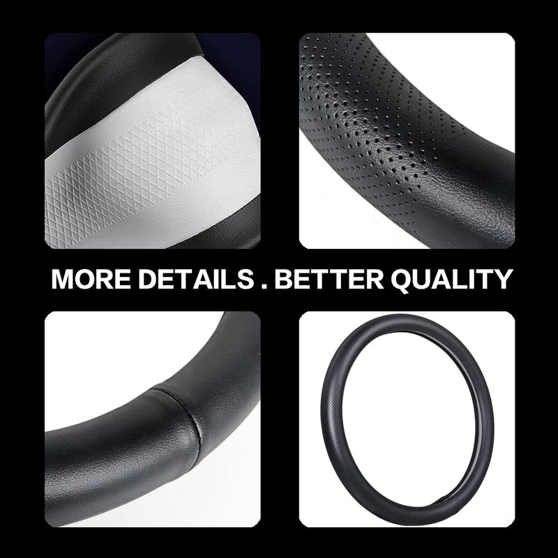 VARGTR Car Steering Wheel Cover,Universal 15 Inch Premium Leather Car Steering Wheel Cover,Best Grip,Perforated Design,Breathable,Non-Slip,Sweat-Absorbent,Warm in Winter and Cool in Summer (Black) Black