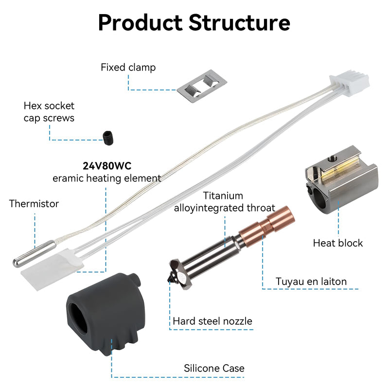 Kobra 3 Max Hotend Upgrade, All-Metal Extruder Replacement with 0.4/0.6/0.8mm Quick-Swap Hardened Steel Nozzles and Silicone Cover Compatible with Anycubic Kobra 3 Max/Combo 3D Printer