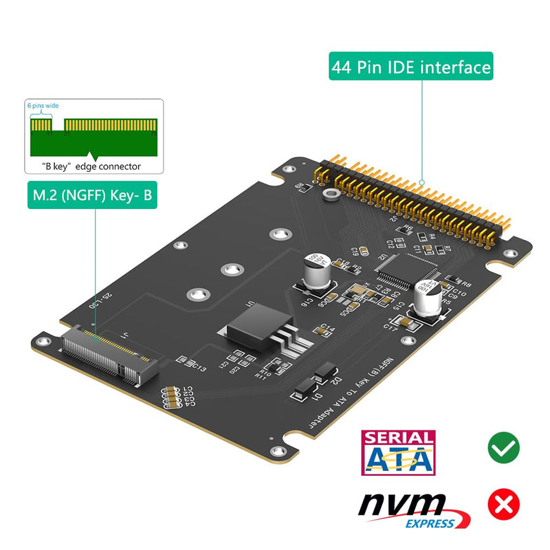 M.2 NGFF Key B SATA SSD to IDE ATA 44 Pin Adapter, Support 2230/2242/2260/2280,(Black)