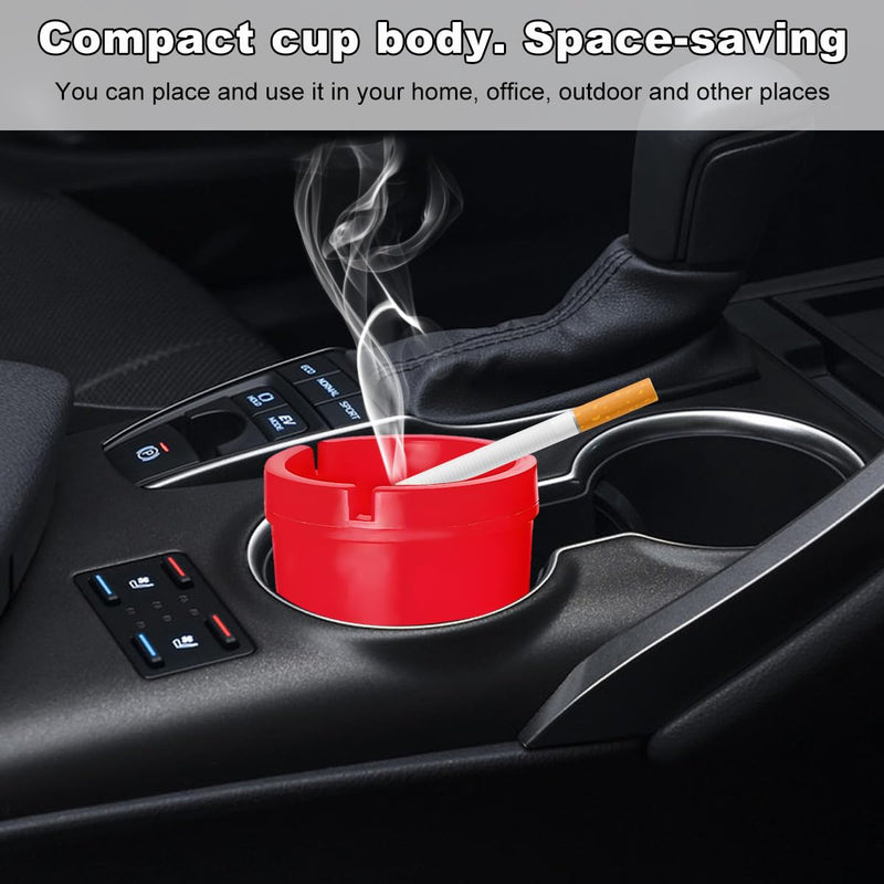 Car Ashtray Container, Smellproof & Windproof Cigarette Self-Extinguishing Ashtray, Plastic Smokeless Bucket Ashtray Fits Most Cup Holders, Universal Car Accessories (Red) Red