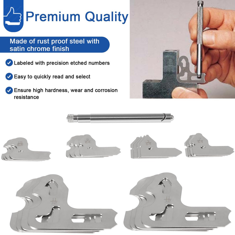25-Piece Radius Gage Set 1/64''-1/2'' Gauges with Holder, 3602-5021 Radius Gauge Set 25