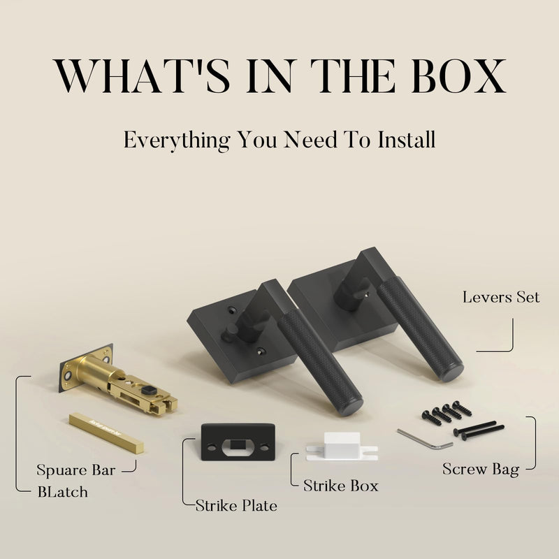 FILTA 1 Pack Matte Black Privacy Door Handles, Knurled Door Levers Interior Matte Black Door Lever Bathroom Door Knobs Heavy Duty Square Door Lock