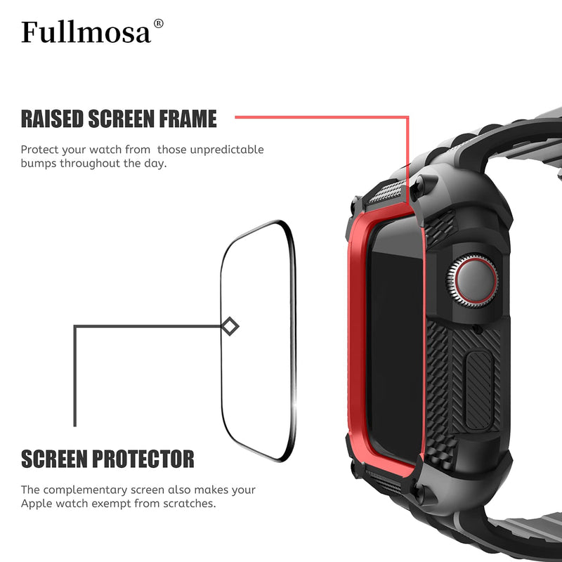 Fullmosa Watch Bands 44mm, Rugged iWatch Band Silicone with Screen Protector and Bumper Case for Men, Compatible with Apple Watch Series 6/5/4/SE 2nd Generation/SE (44mm, Black) 44mm Series SE/6/5/4