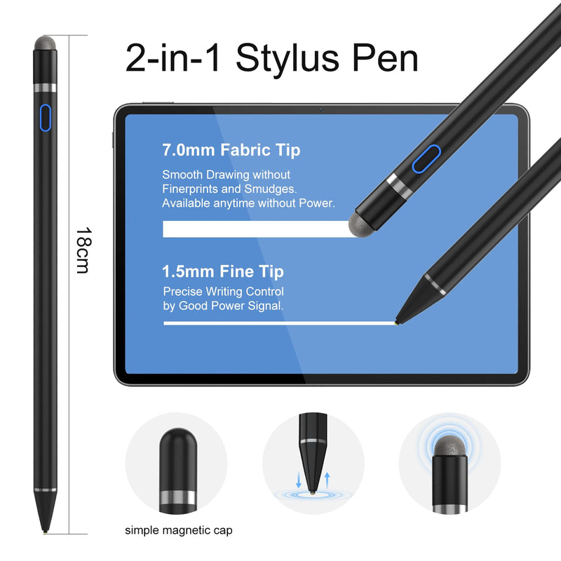 Compatible for iOS&Android Touch Screens Active Stylus Pen,Stylus Pens for Touch Screens,Rechargeable Stylus for i-Pad/Pro/Air/Mini/i-Phone/Cellphone/Samsung/Tablet Drawing&Writing (Black) Black