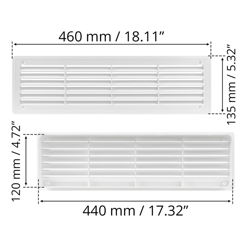 AWENTA 18" x 5" Inch Two Sided White Door Air Vent Cover - Door Vents for Interior Doors - Universal Furniture Ventilation Guard- Register for Bathroom, Bedroom, Garage, Kitchen, Furniture