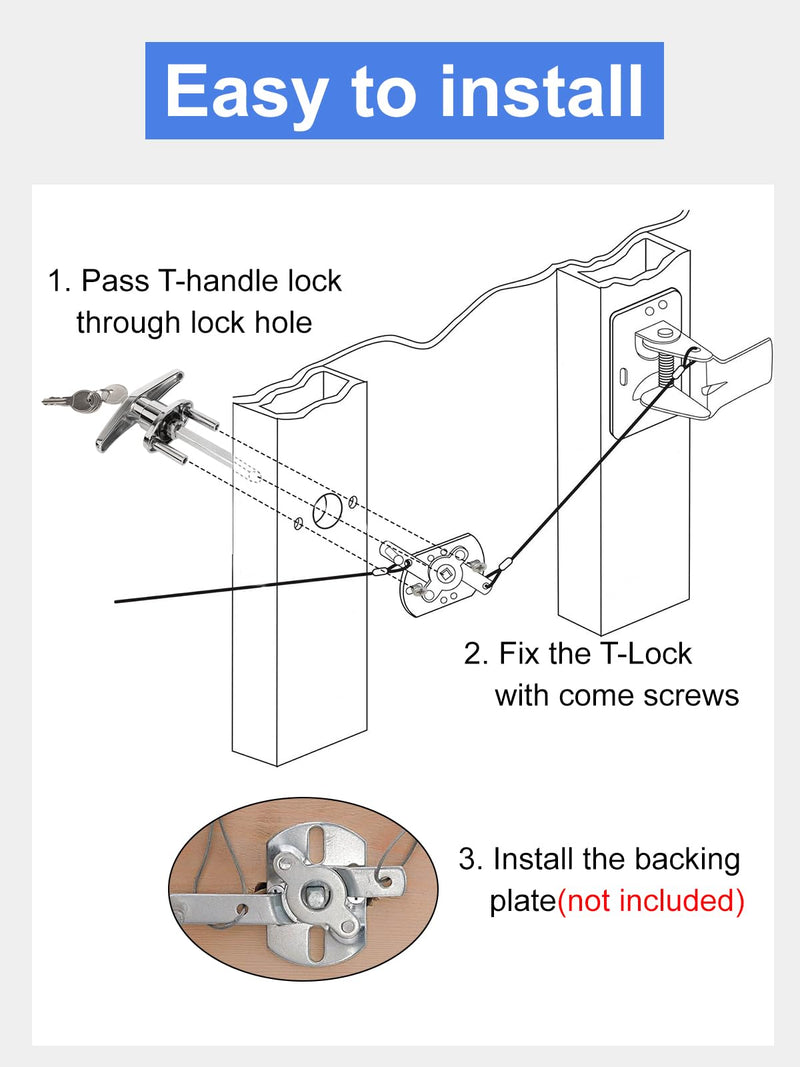 Garage Door Lock T-Handle Locks Latch Replacement Parts with 4 Keys, Mounting Hardware Included, Fit 1-3/8" to 2" Thick Doors, T-Handles Locking Set for Garage Door - 2pack