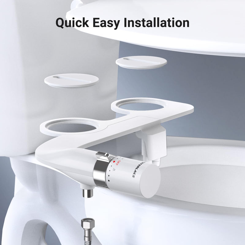 WATERLACE Bidet Attachment for Toilet Seat Sprayer - Non Electric Dual Nozzle with Cold Water - Self Cleaning Toilets Bathroom Spray for Butt Wash - Easy Slim Adjustable Pressure Control Rv Bidets White