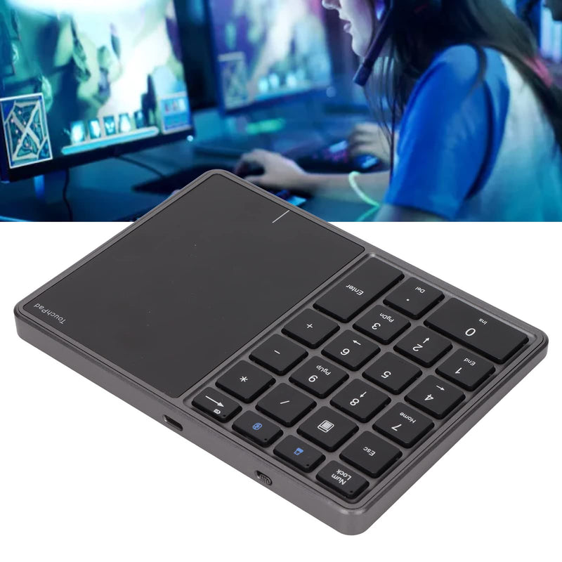 Heayzoki Number Pad Mouse Combo, 2 in 1 BT Number Pad Touchpad Mouse 22 Keys, Bt4.2 2.4G Type C Charging Keyboard 500Mah Battery Numeric Keypad for Office (Iron Gray) Iron gray