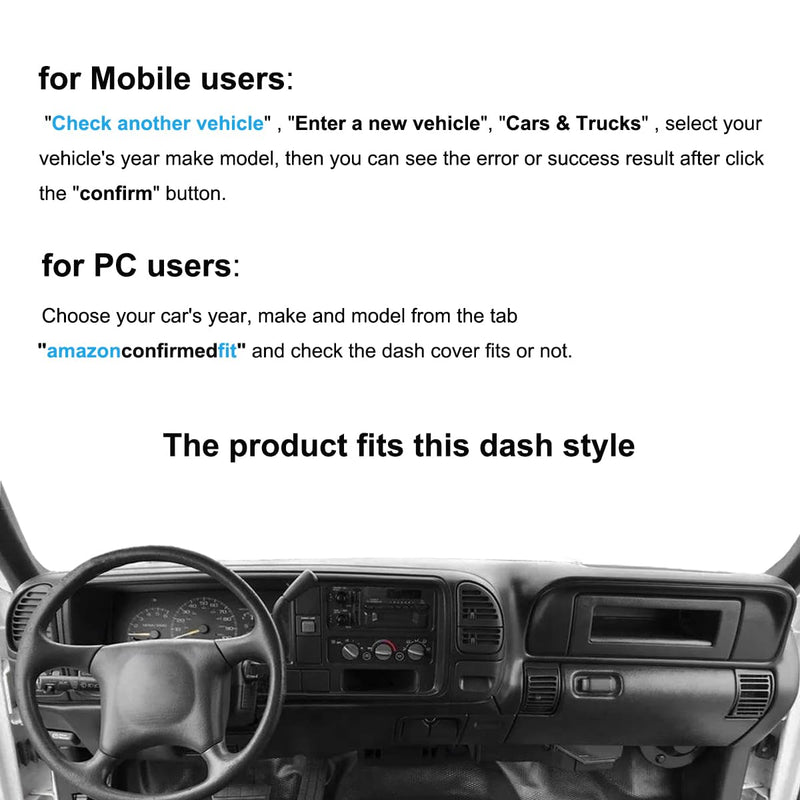 Dash Cover Mat Custom for 1997-2000 Chevrolet Silverado/GMC Sierra C1500 C2500 C3500 K1500 K2500 K3500,1997-1999 GMC Yukon/Chevy Tahoe Suburban,Dashboard Pad(Dark Gray) Y57 dark gray