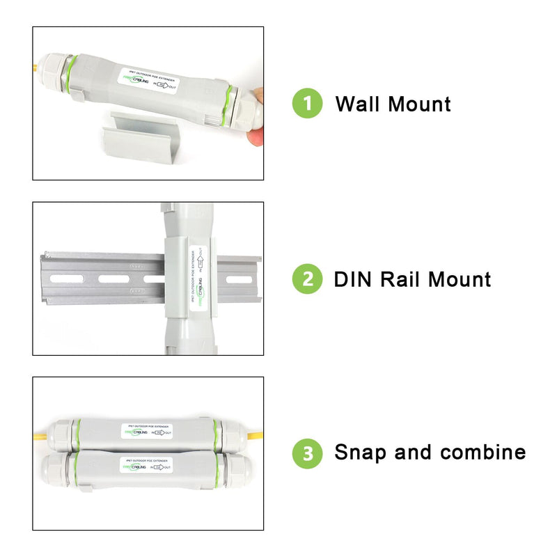 FASTCALBING Waterproof Direct Burial PoE Extender for IP Camera, Ethernet Extension Breaking 100m Distance Limit, Outdoor PoE Repeater, IEEE 802.3af/at/bt, PoE+, Plug and Play