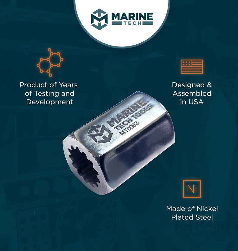 Marine Tech Tools Alpha 1 Drive Shaft Adapter 91-56775T, Fits MC-I, R-MR, Alpha One/Gen II Drive Units & Outboards, Driveshaft Nut Tool, Outdrive Boating Tools