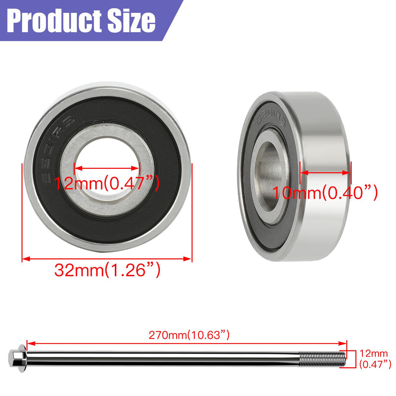 12mm 270mm Mini Bike Rear Axle Nut Bolt with 6201RS Wheel Bearings Replacement for Coleman CT100U Minibike 97cc 100cc 2.5 3.0HP Powersports Accessories Parts