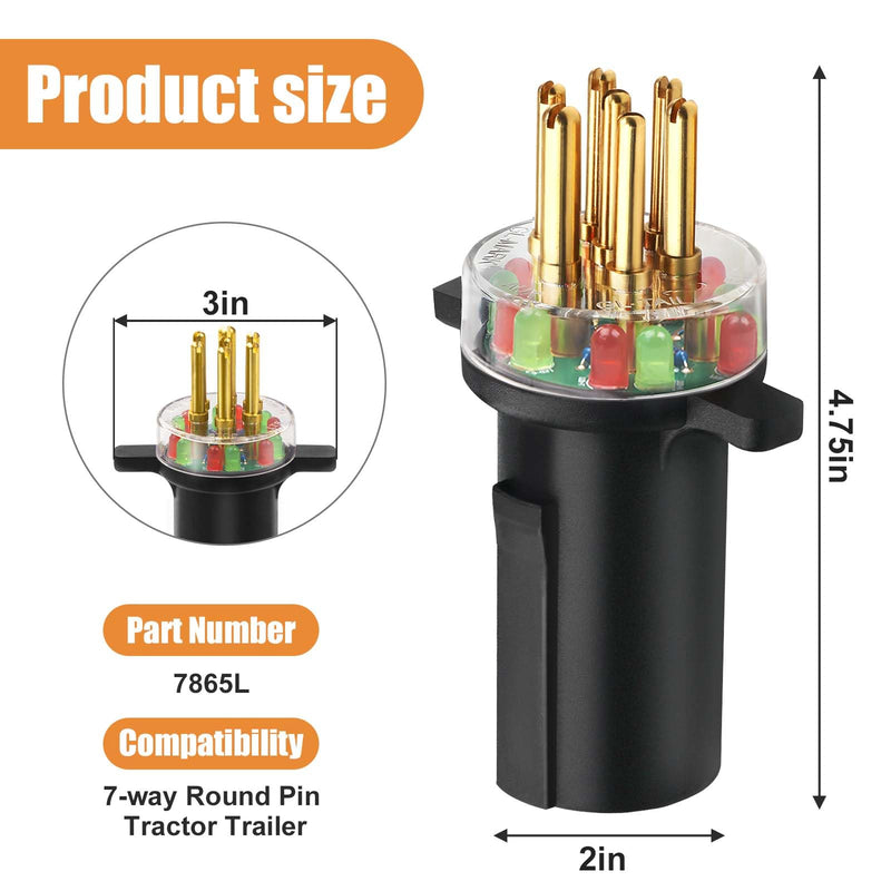 7865L 7-Way Round Pin Tractor Plug Tester, for Testing Turn Signals,Hazard Lights, Brake Lights and More，Making Troubleshooting Electrical Issues Quick and Straightforward