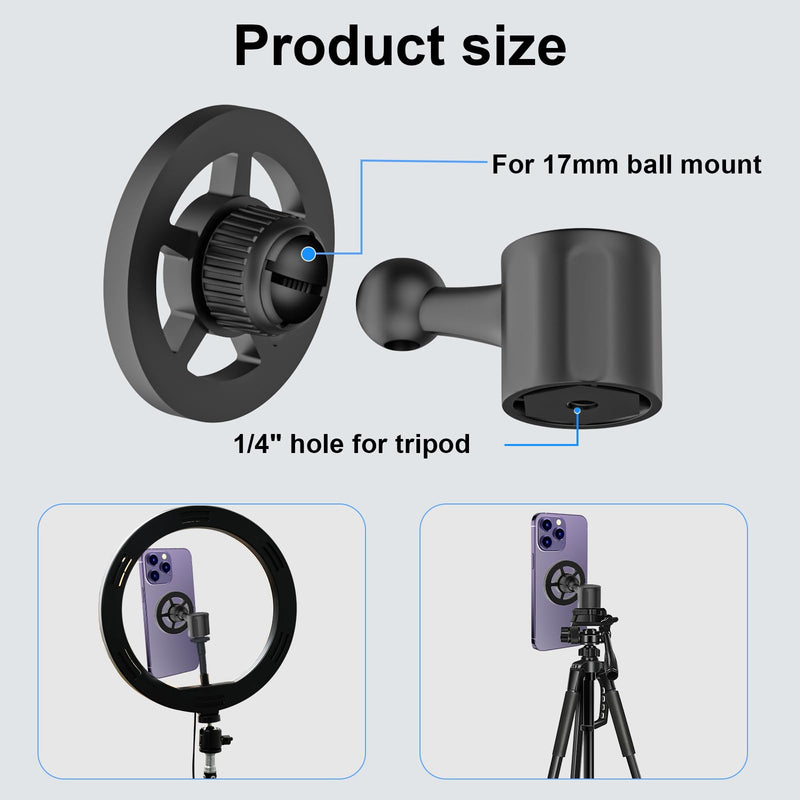Magnetic Phone Tripod Mount for MagSafe, iPhone Tripod Mount Adapter with 1/4" Screw Hole, Phone Tripod Attachment Compatible with iPhone 17/16/15/14/13/12 .