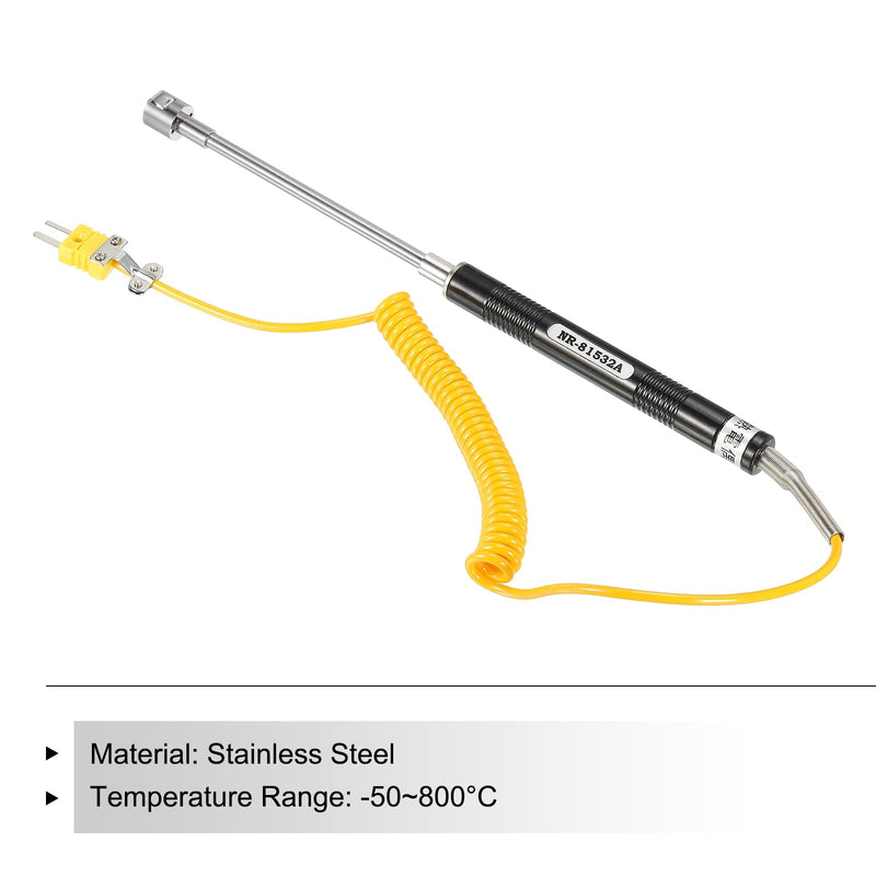 MECCANIXITY K Type Surface Thermocouple Temperature Probe Sensor Stainless Steel -58 To1472°F (-50 to 800°C) 5.1ft 15x135mm