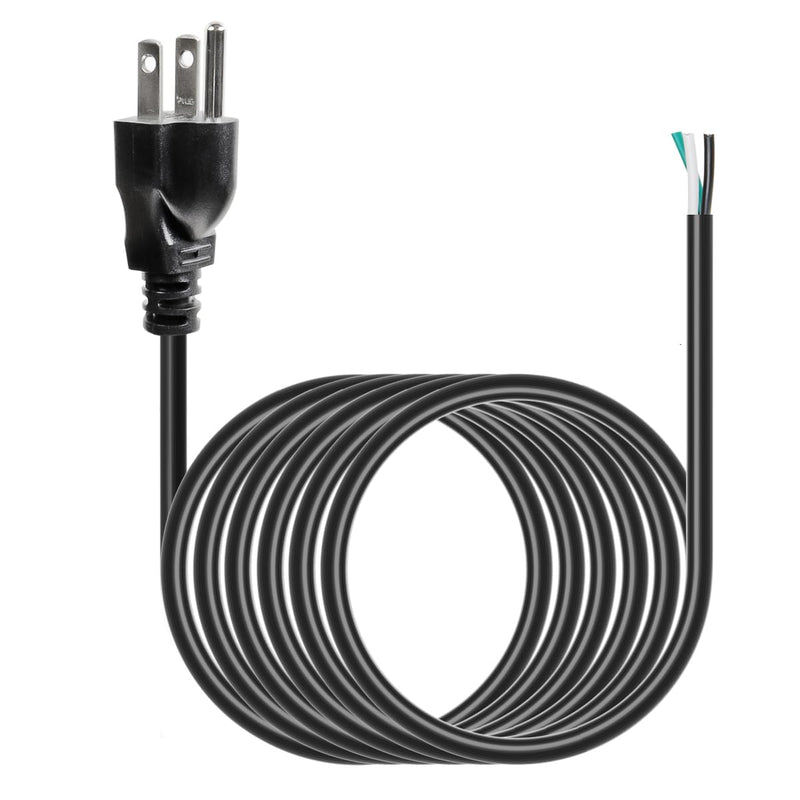 15Ft 12 Gauge 3 Prong Heavy Duty Universal AC Appliance Replacement Power Supply Cord Cable with Open End, SJT 12AWG 20Amp Conductor Wire Extension Cable, Black 15FT