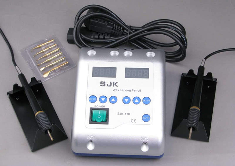 Electric Waxer Carving Knife Machine Double Pen and 6 Wax Tip Pot for Dental Lab