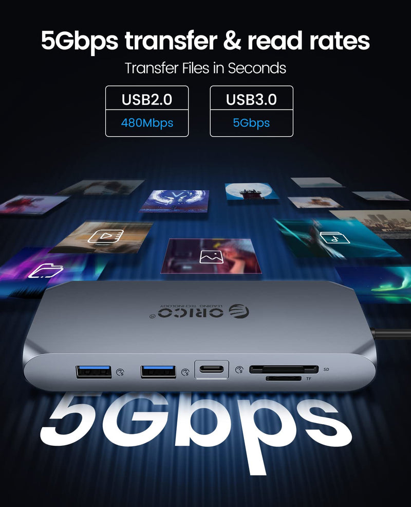 Docking Station USB C to HDMI Adapter, ORICO 12 in 1 USB C Hub with 4K HDMI 1.4, VGA, 100W PD, Ethernet, 5 USB Data Ports, SD/TF, Audio, Compatible for Windows/Mac OS（Rose Gold） X22 Rose Gold