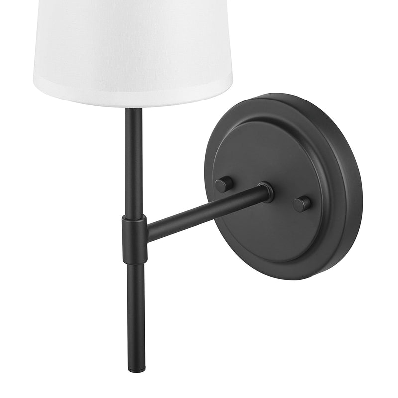 GLOBE Electric 51859 1-Light Wall Sconce, Matte Black, White Fabric Shade, Wall Lighting, Wall Lamp Dimmable, Wall Lights for Bedroom, Kitchen Sconces Wall Lighting, Home Décor, Bulb Not Included Matte Black, White Shade