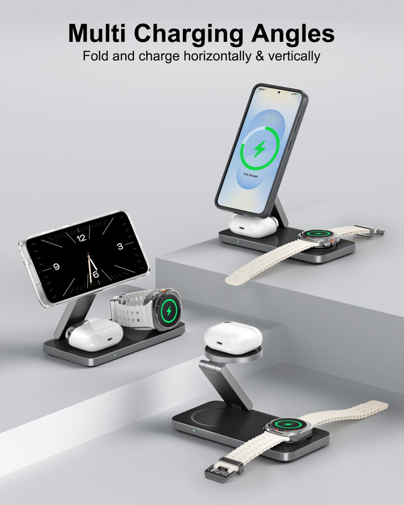 Qi2 25W Magnetic Wireless Charger for Samsung, 3 in 1 Fast Charging Station Compatible with MagSafe for Galaxy S26/S25/S24/S23/Ultra/Plus/Z Fold/Flip 8, Watch Ultra/8/7/6/5 & Buds with 35W Adapter Black 25.0 Watts