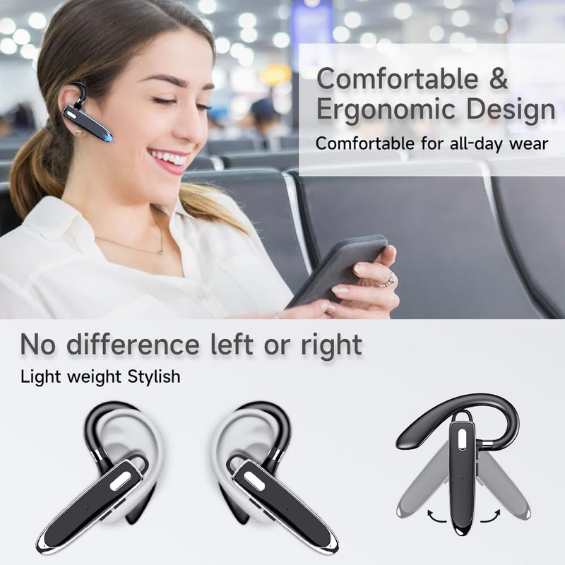 Bluetooth HeadsetV6.1+EDR 500mAh Charging Case, Wireless EarpieceCVC8.0Noise Cancelling Mic，Open Headphones，100 Hours Talking Time–Hand-Free Headphones for Trucker, Office，Wearing while driving(Black) Black 530