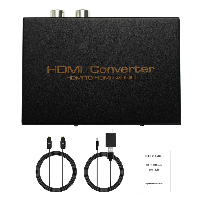 1080P Audio Extractor HDMI to HDMI + Optical TOSLINK SPDIF + Analog RCA L/R +3.5mm Jack Stereo Audio Video Splitter Converter with Power ON/Off Switch Support Full HD1080p 3D