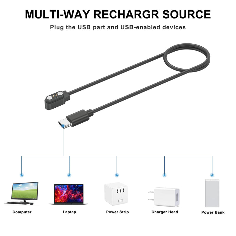 2-Pack Compatible for BIGGERFIVE Brave 2 Smartwatch Charger, Replacement USB-A/USB-C Charging Cable Cord for BIGGERFIVE BW02&BW01