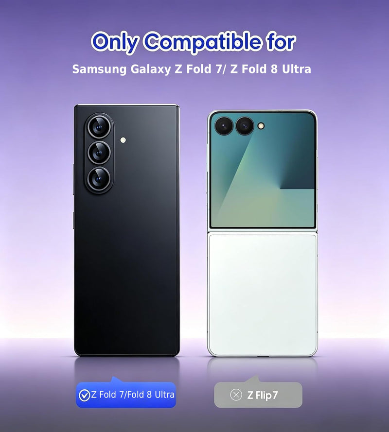 Compatible for Samsung Galaxy Z Fold 7 / Z Fold 8 Ultra Camera Lens Protector Glitter Bling Individual Aluminium Alloy Ring 9H Tempered Glass Decorative Accessories Camera Cover Purple Galaxy Z Fold 7/Z Fold 8 Ultra