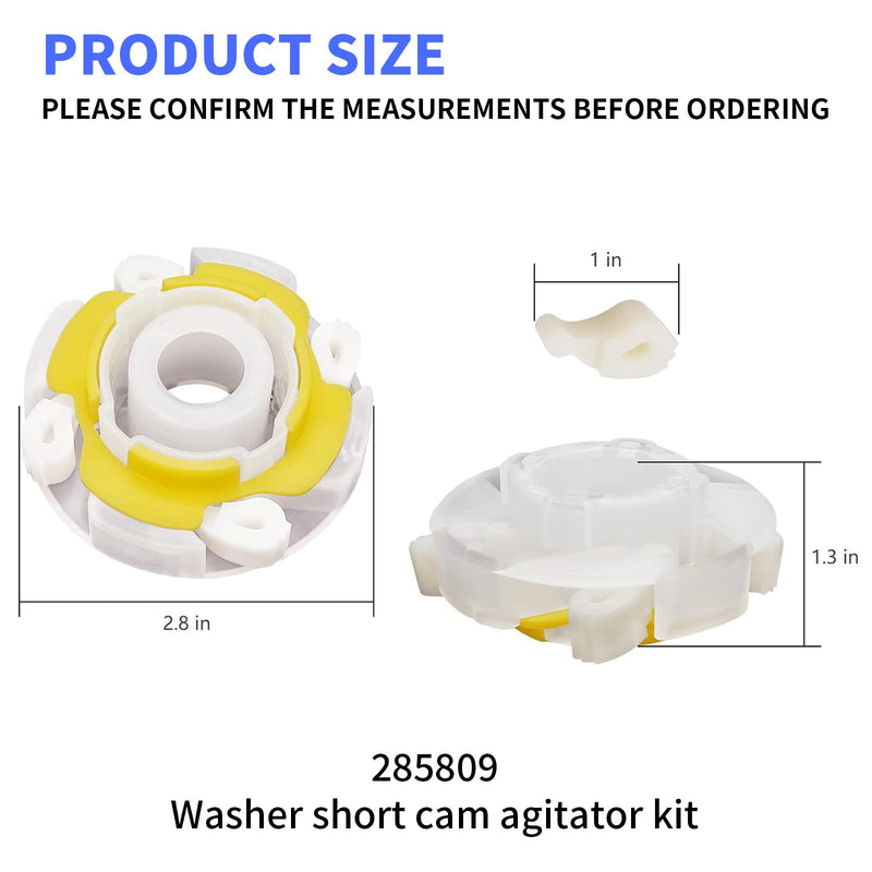 285809 Washer Short Cam Agitator Repair Kit Compatible with Whirlpool Washers - Replaces AP3094543 285809VP 3951650 3951682