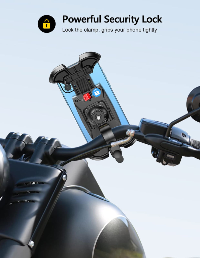 Motorcycle Phone Mount, Upgrade [Never Fall Off] [0 Shake] Bike Phone Mount, [3s Put & Take] 360° Rotatable Phone Holder for Motorcycle Bike Bicycle Scooter Compatible with Cellphones 4.7-6.8” 4.7-6.8" phones