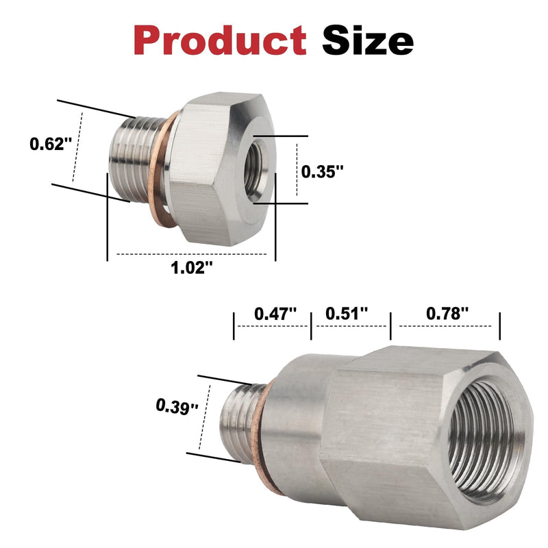 Stainless Steel Coolant Temperature Sensor Adapter M16 1.5 to 1/8 NPT,LS Swap Oil Pressure Sensor Adapter M12 1.5 to 3/8 NPT for All GM LS Engines LS1 LSX LS3 5.3L 6.0L 6.2L