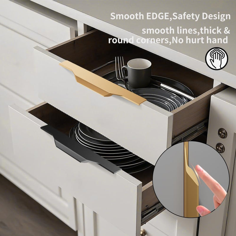 5 Pack 300mm(11.8 Inch) Black Edge Finger Pull Drawer Door Cabinet Aluminum Alloy Long Concealed Furniture for Kitchen Bathroom 300mm(11.8 Inch)