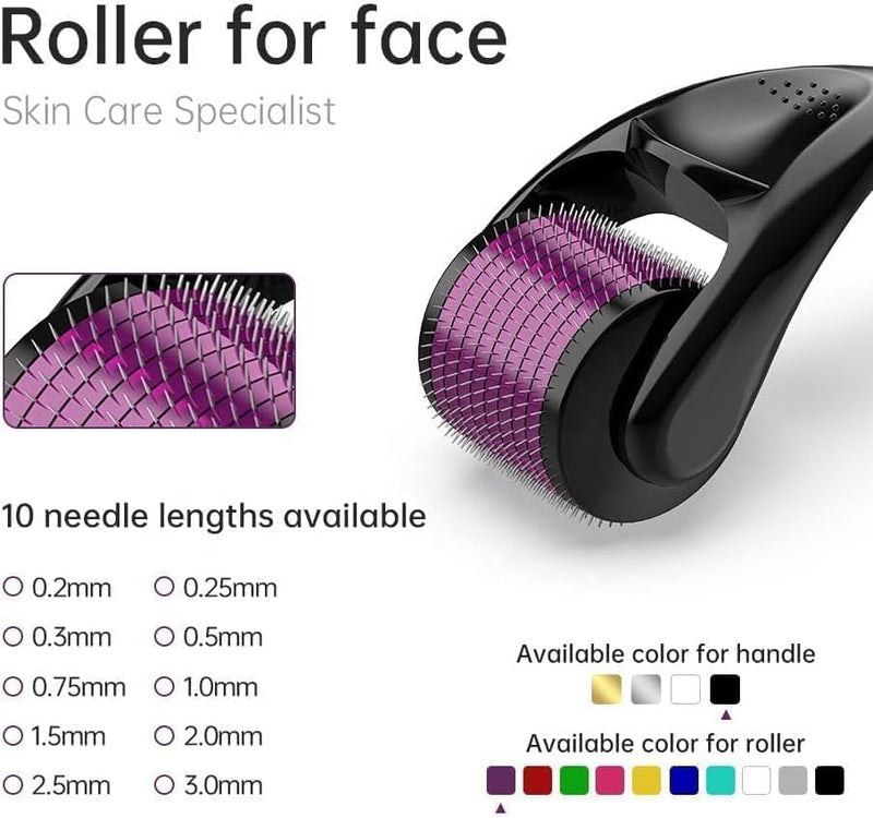 Derma Roller for Skin,Beard Derma Roller for Hair Growth & Care,Facial Roll, Micro needling 0.25mm 0.5mm 1mm 1.5mm,540 Titanium Micro Needles for Facial,Body & Hair Growth (1MM)