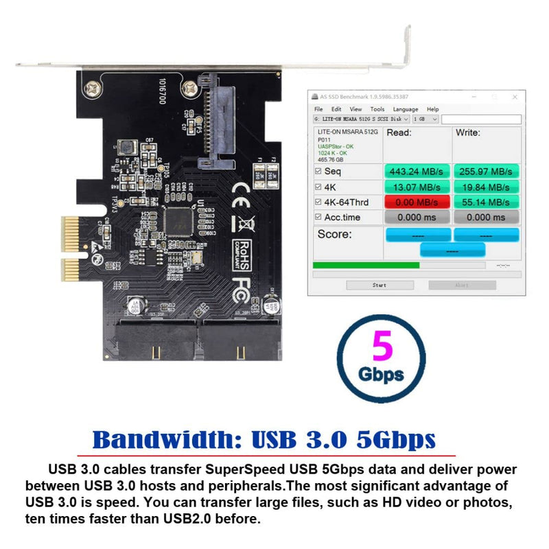 ChenYang Dual USB 3.1 Gen 1 20Pin Front Panel Socket to PCI-E 1X PCI Express Expansion Card Adapter Dual USB 3.1 Gen 1 20Pin 5Gbps