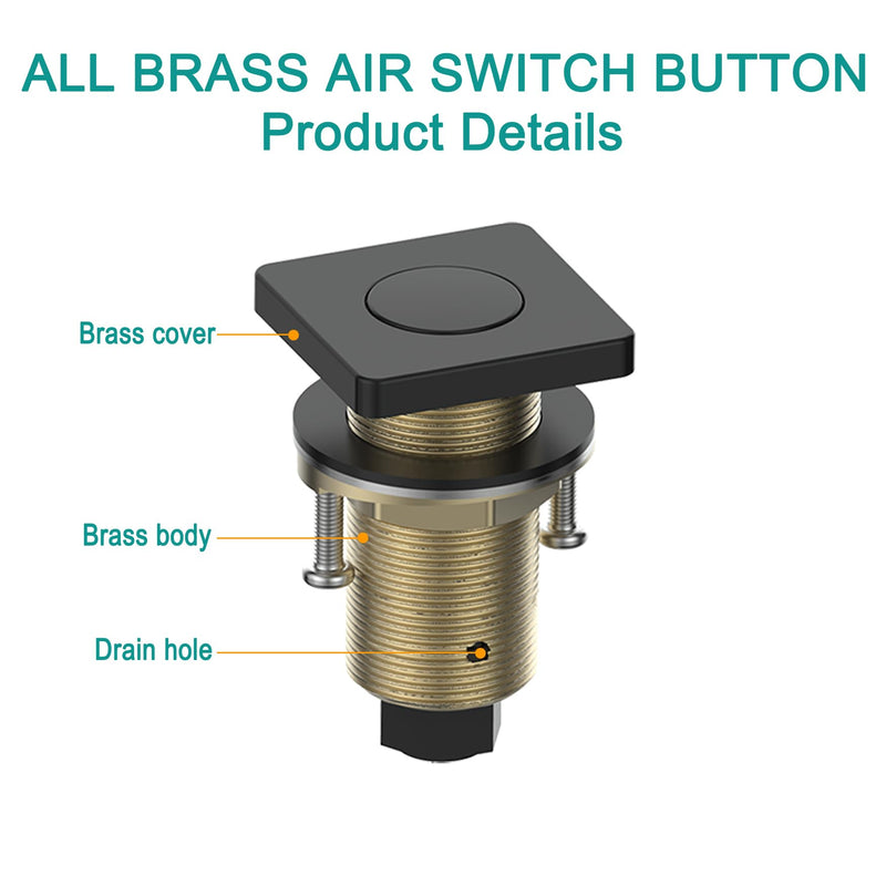 Square Brass Garbage Disposal Air Switch, Sink Top Push Button, Wet Hand Safe,Matt Black Matte Black