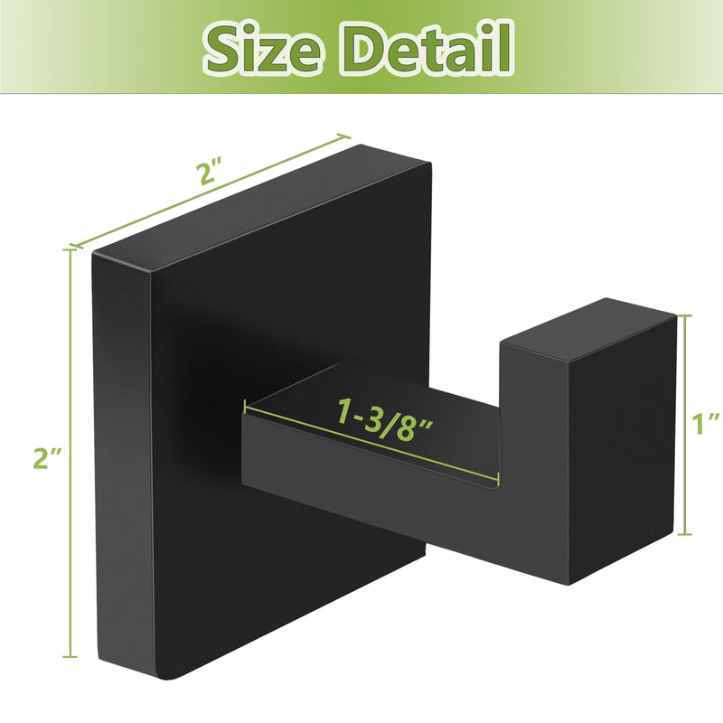 IBosins 12-Pack Bathroom Towel Hooks Hand Towel Holder Heavy Duty Stainless Steel Towel Hanger Robe Hat Coat Hooks for Wall of Livingroom Bedroom Kitchen Closet (Square Matte Black)