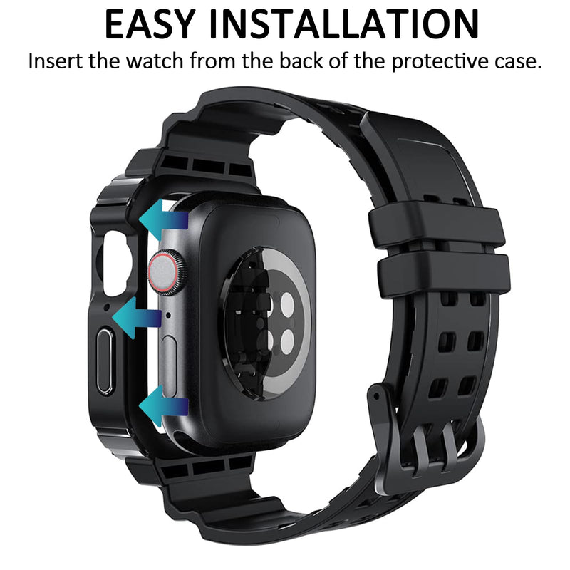 HALLEAST 3 Pack Compatible with for Apple Watch Case with Band Series 9/8/SE2/7/6/SE/5/4 (45mm/44mm), TPU Bumper Cover with Breathable Sport Strap Black+CamoBlack+CamoGreen