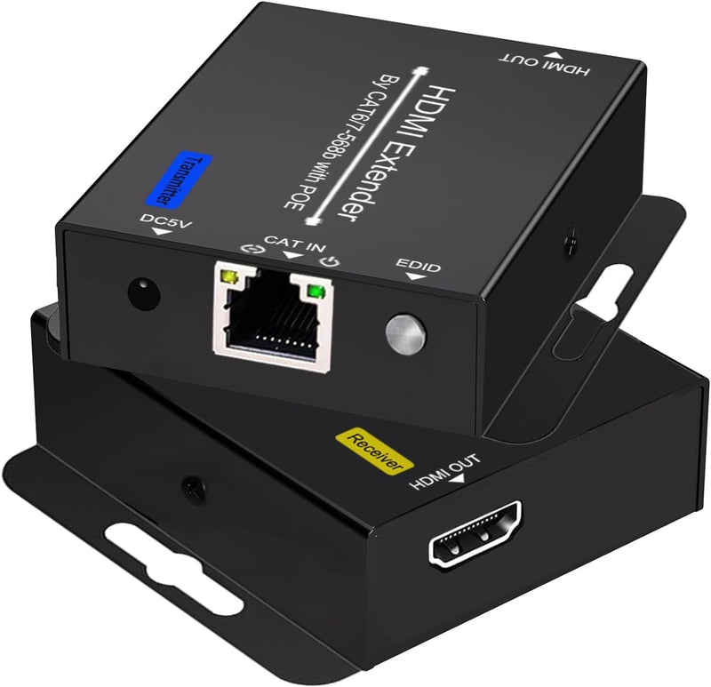 200ft HDMI Extender Over CAT6 CAT7 RJ45 Ethernet to HDMI Converter LAN Extension POC Support 1080P 3D EDID Copy Deep Color Compatible with PC PS4 Roku Unilateral Power Supply gray