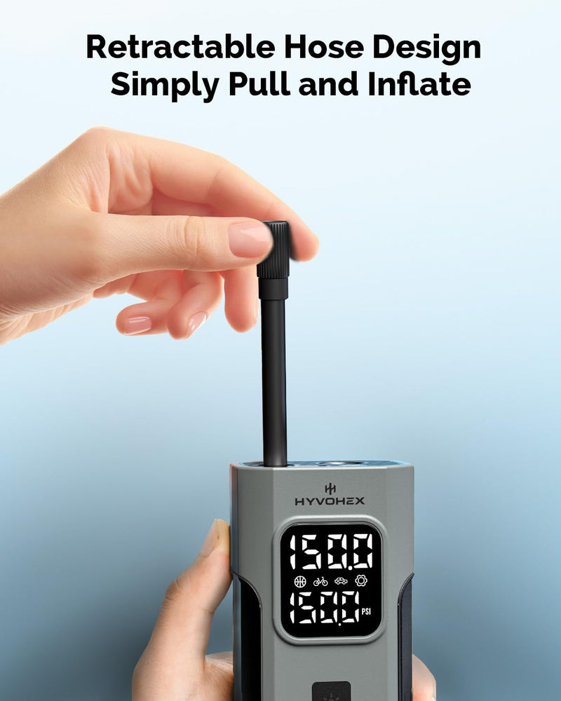 Tire Inflator Portable Air Compressor, 1 Min Fast Inflation Cordless Bike Pump with Digital Pressure Gauge LED Light, 150 PSI Electric Air Pump for Car Tires, Bicycle, Motorcycle, Ball