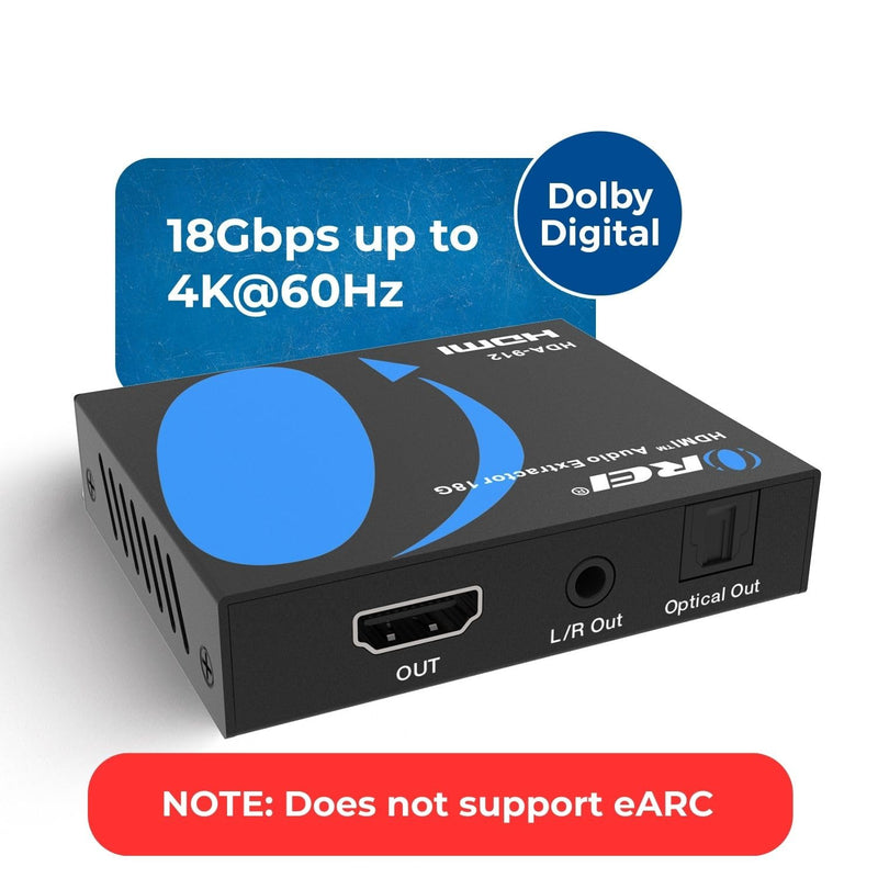 OREI 4K 60Hz 18G HDMI 2.0 Audio Converter Extractor - SPDIF + 3.5mm Output - HDCP 2.2 - Dolby Digital/DTS Passthrough CEC, HDR, Dolby Vision, HDR10 Support (HDA-912)