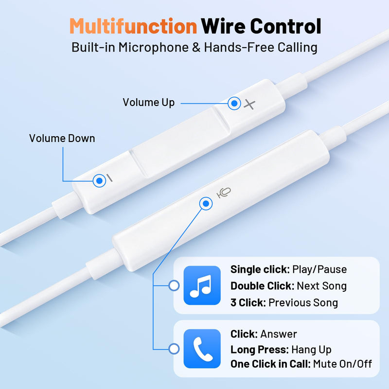 USB-C Headphones for iPhone 17 16 15，Wired Earbuds Type C Earphones | 2 Pack Clear Mic & Remote Control, Nosie Reduction, Wired for iPhone, Android,Galaxy S25 S24 Ultra, Pixel