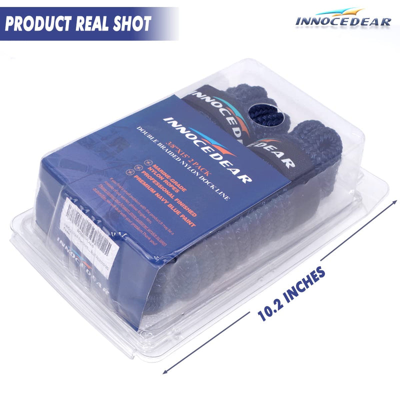2 Pack Premium Navy Blue Dock Lines - 15' / 25'/35' with Eyelet.Double Braided Nylon Dock Line/ 3/8" x 15 FT