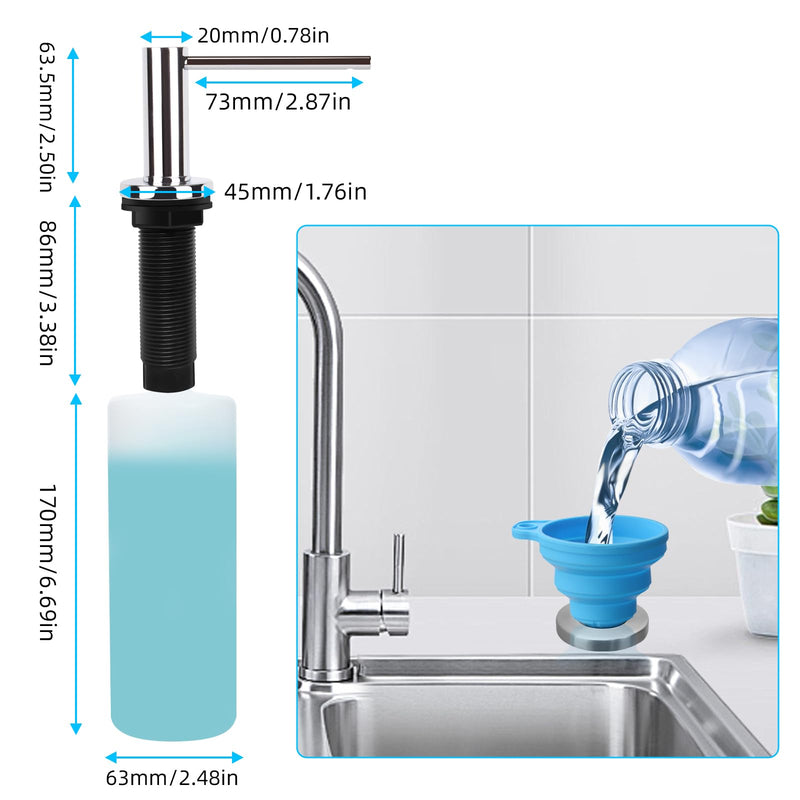 Dish Soap Dispenser Kitchen Sink, Long Spout Kitchen Sink Soap Dispenser Pump, Refill from The Top, Metal Pump Head with 17OZ Large Liquid Bottle, Chrome (2 Scrub Sponges)